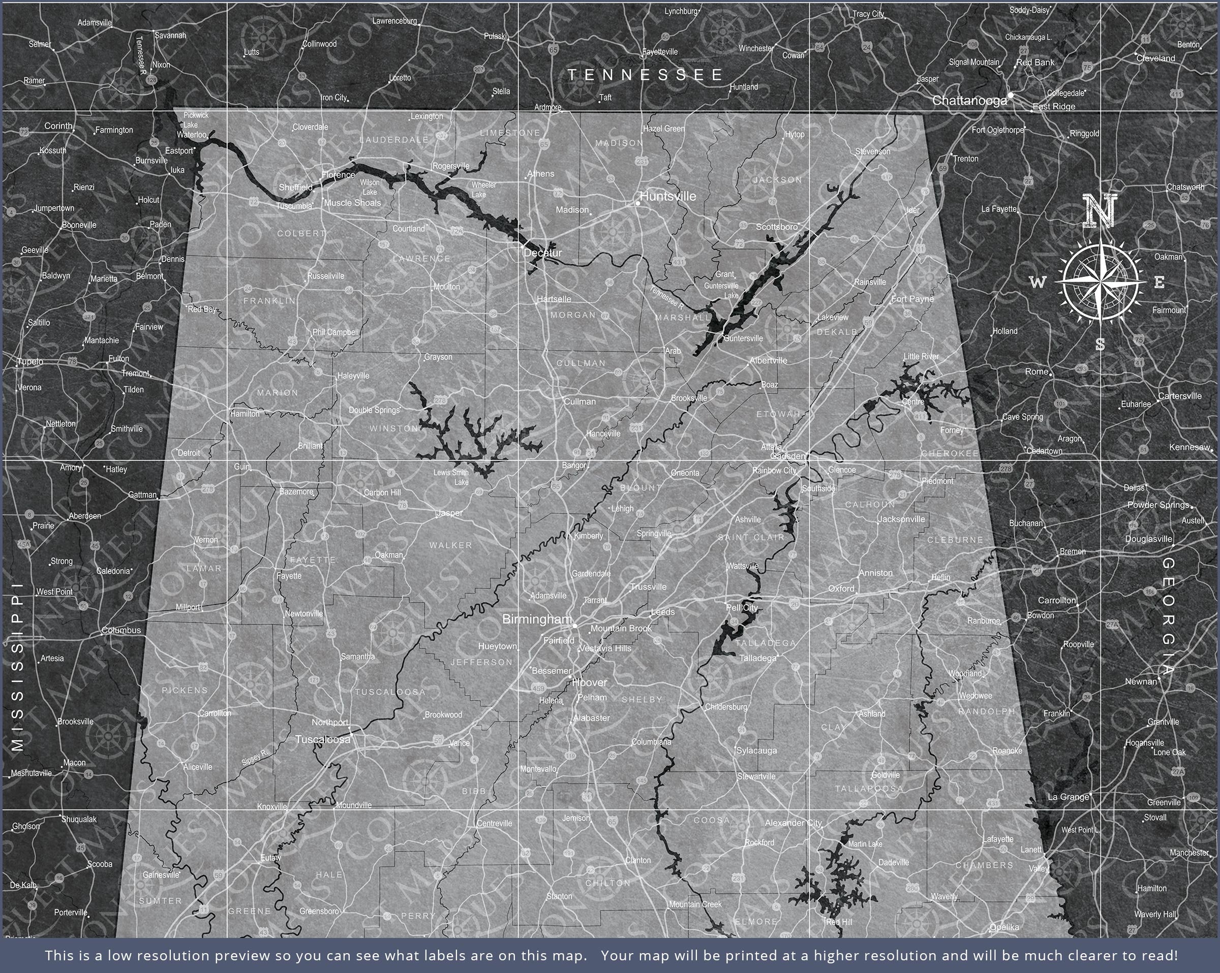 Push Pin Alabama Map (Pin Board) - Modern Slate CM Pin Board