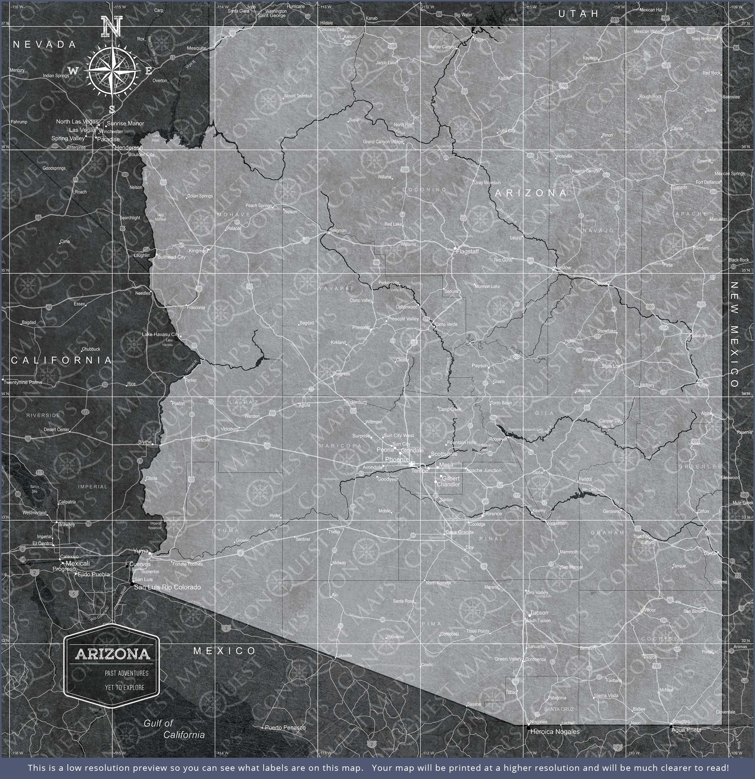 Push Pin Arizona Map (Pin Board) - Modern Slate CM Pin Board