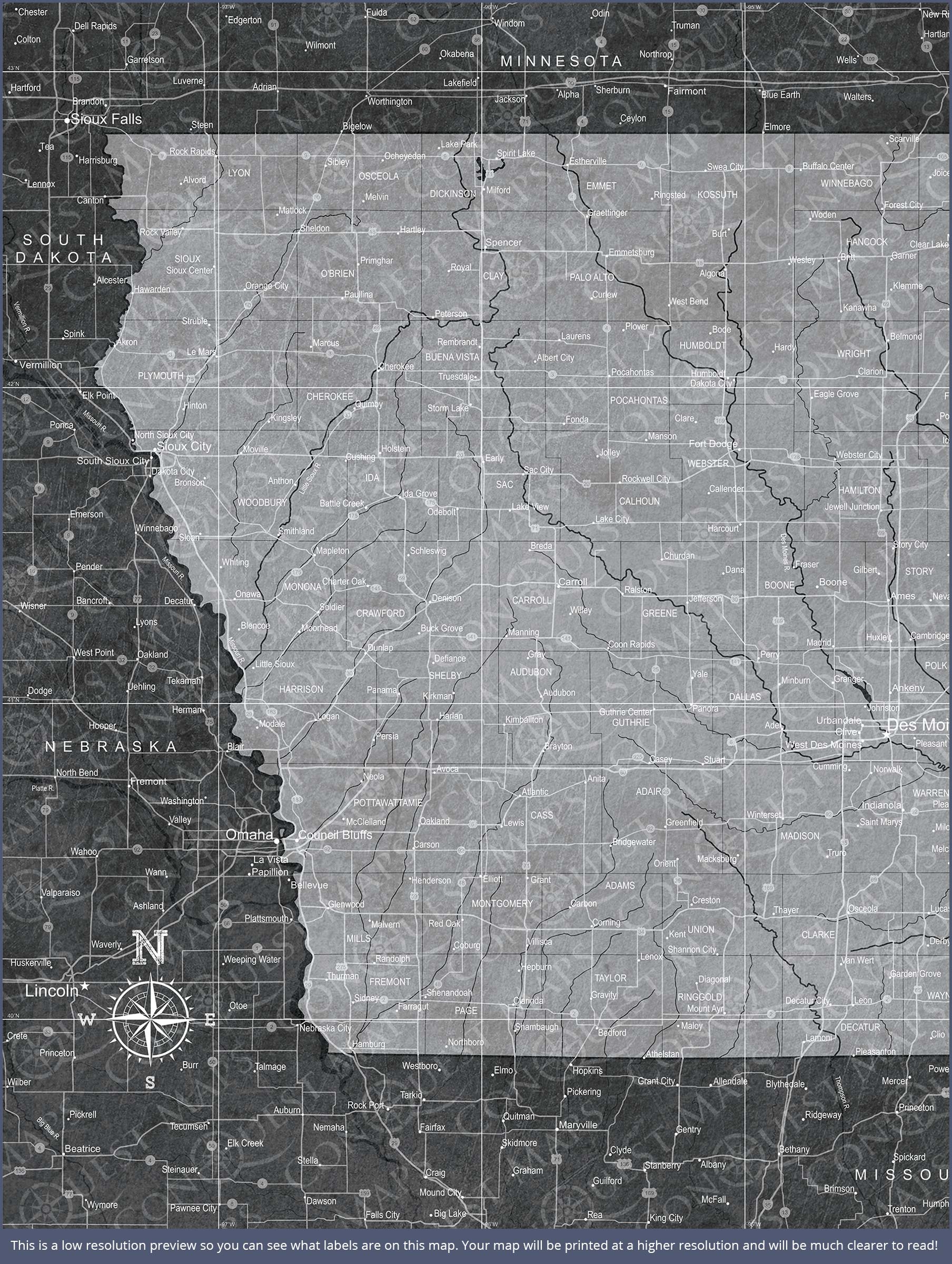 Push Pin Iowa Map (Pin Board) - Modern Slate CM Pin Board