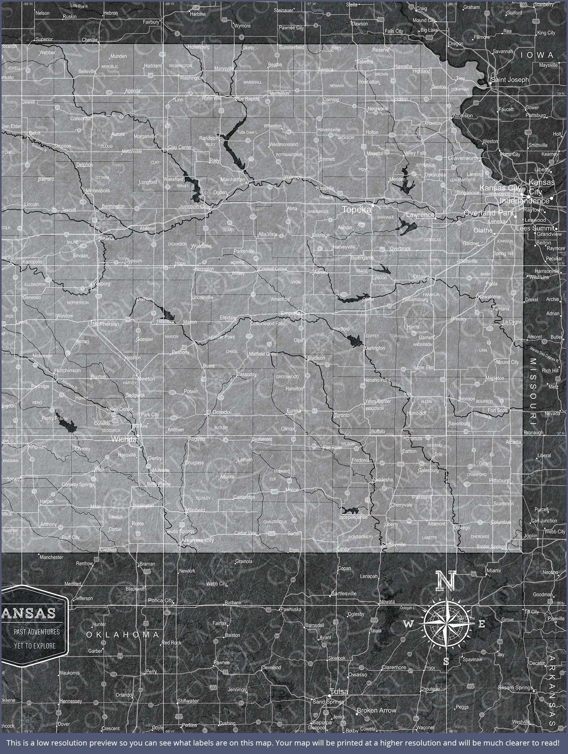 Push Pin Kansas Map (Pin Board) - Modern Slate CM Pin Board