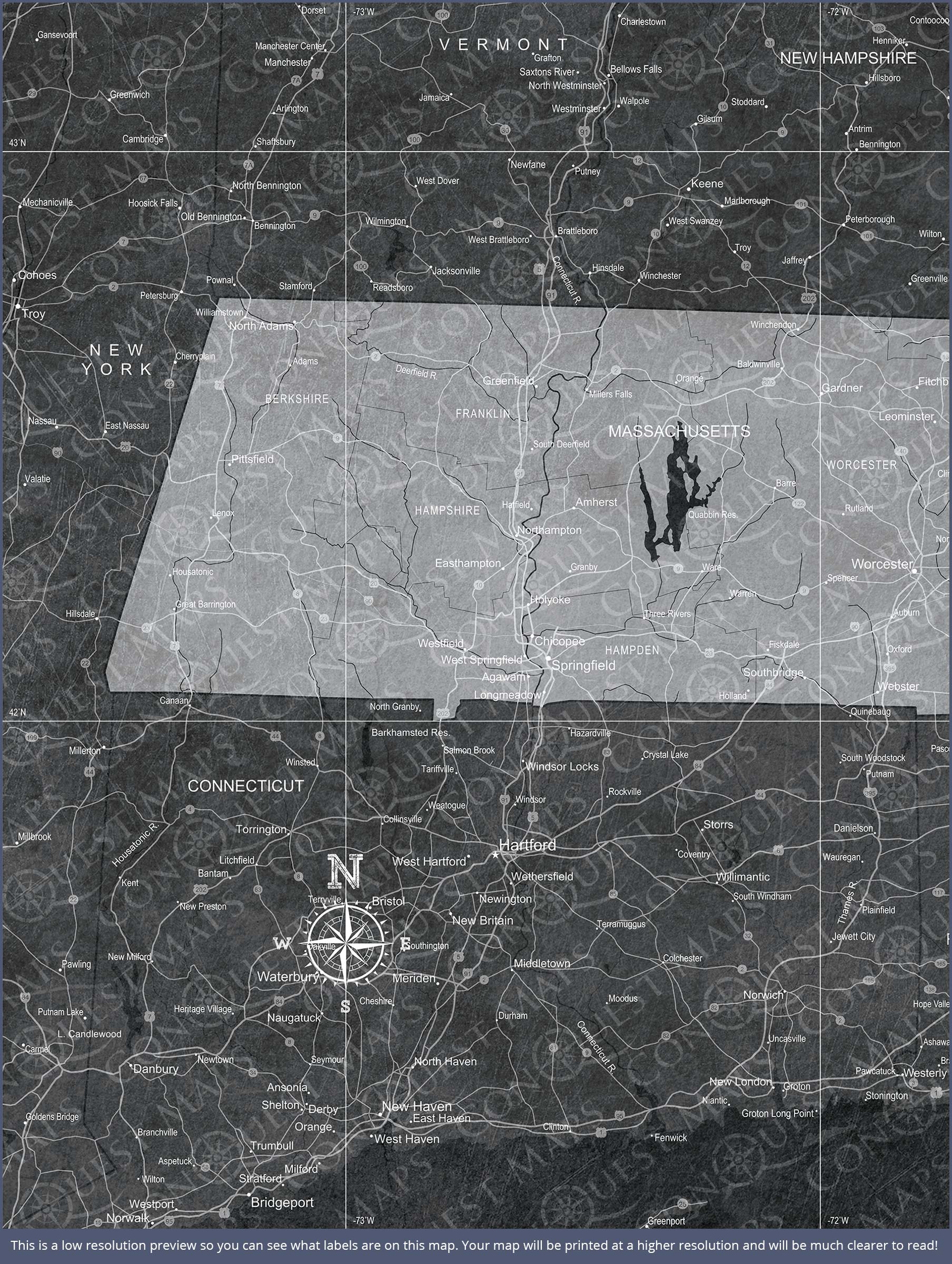 Push Pin Massachusetts Map (Pin Board) - Modern Slate CM Pin Board