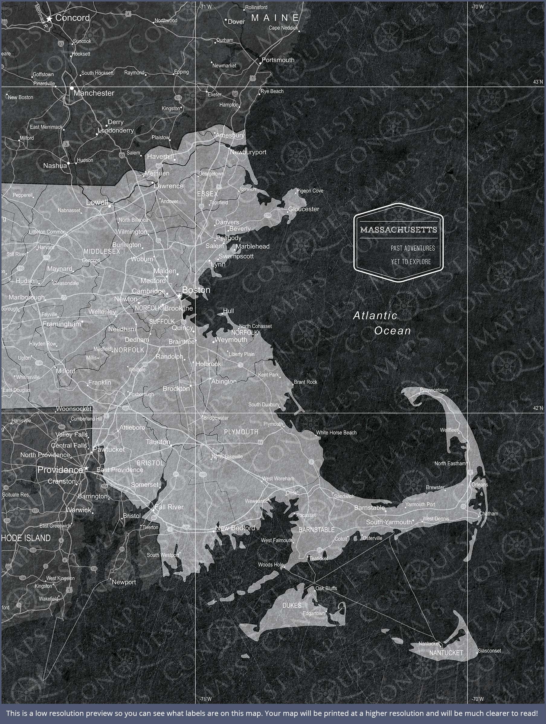 Push Pin Massachusetts Map (Pin Board) - Modern Slate CM Pin Board
