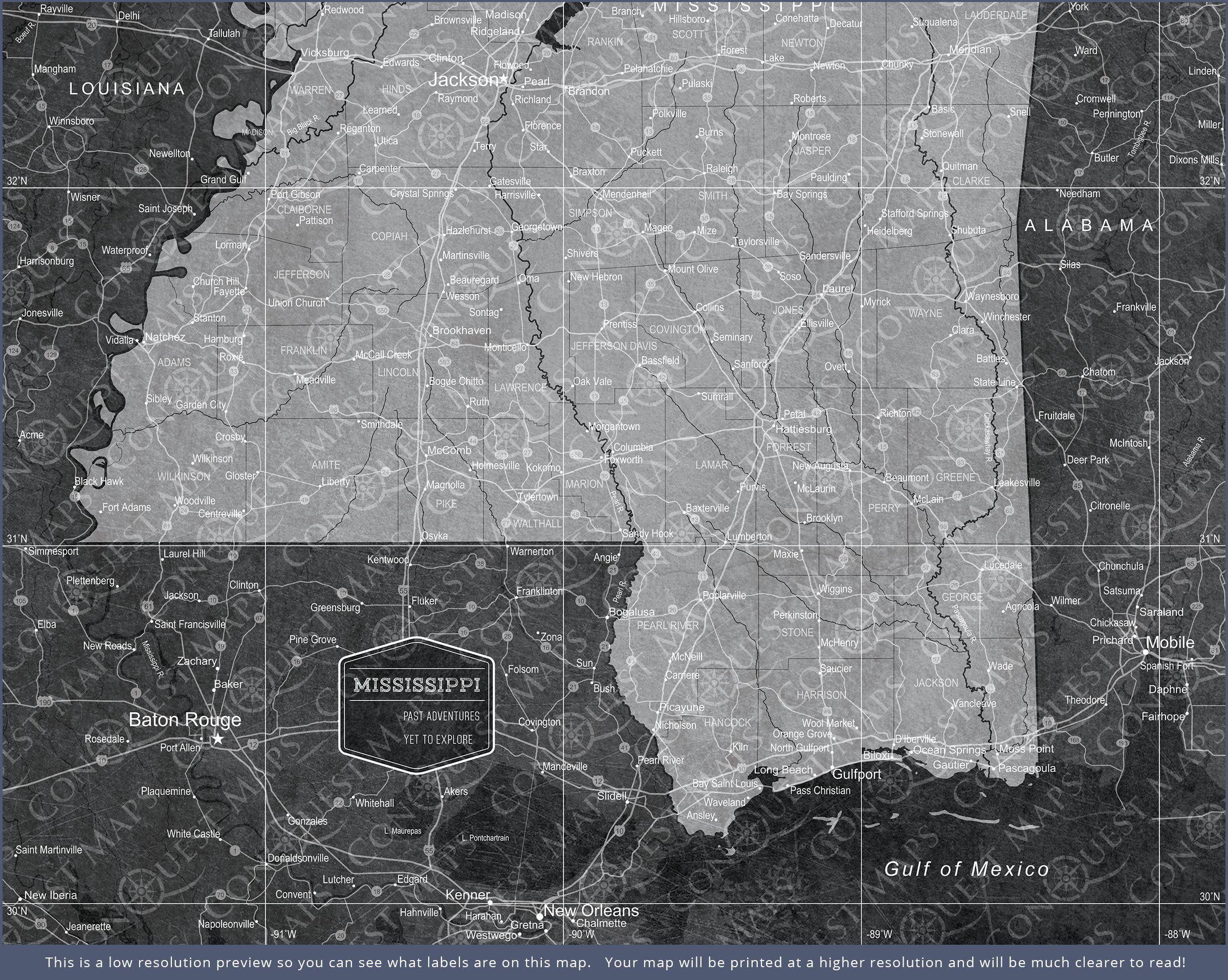 Push Pin Mississippi Map (Pin Board) - Modern Slate CM Pin Board