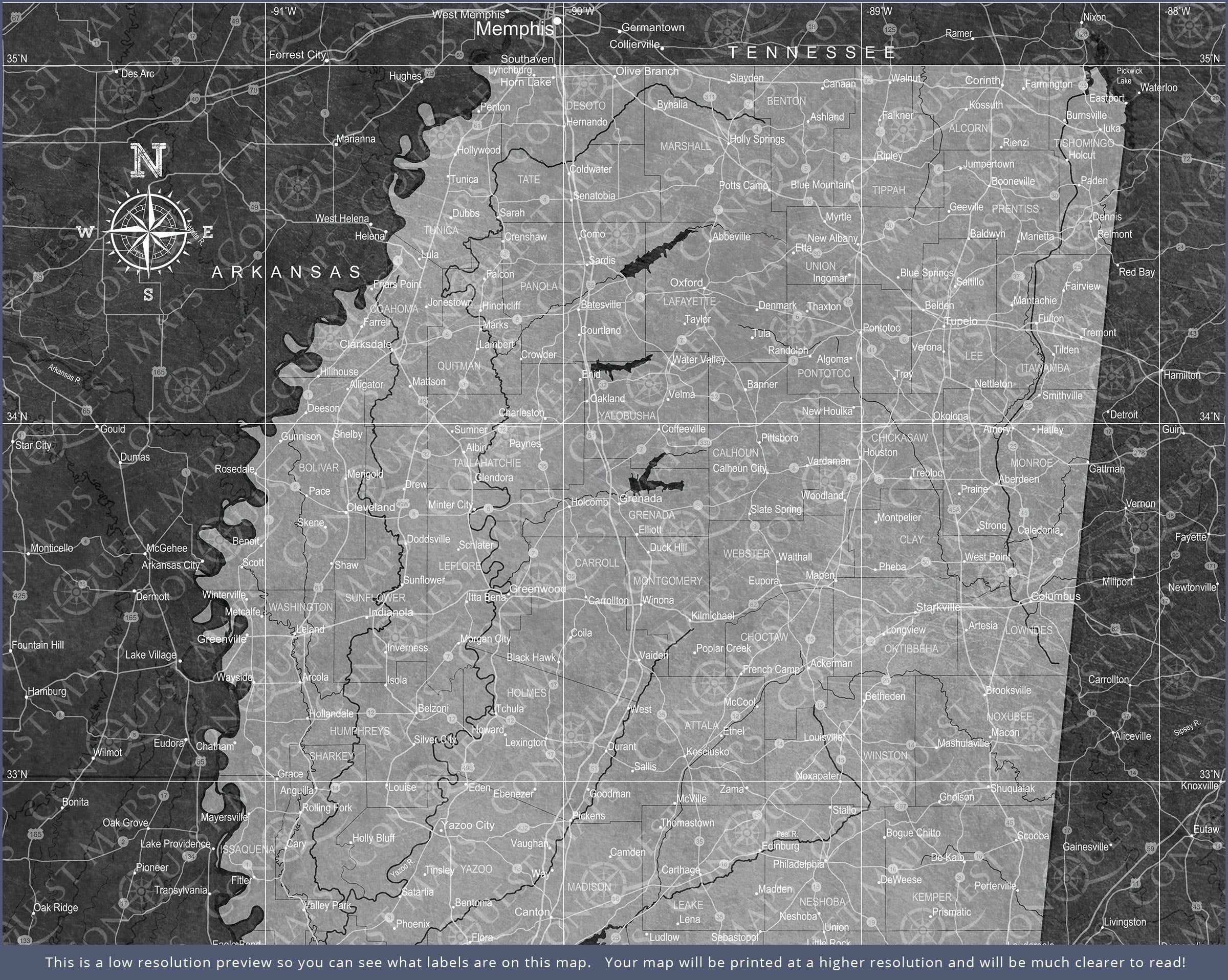 Push Pin Mississippi Map (Pin Board) - Modern Slate CM Pin Board