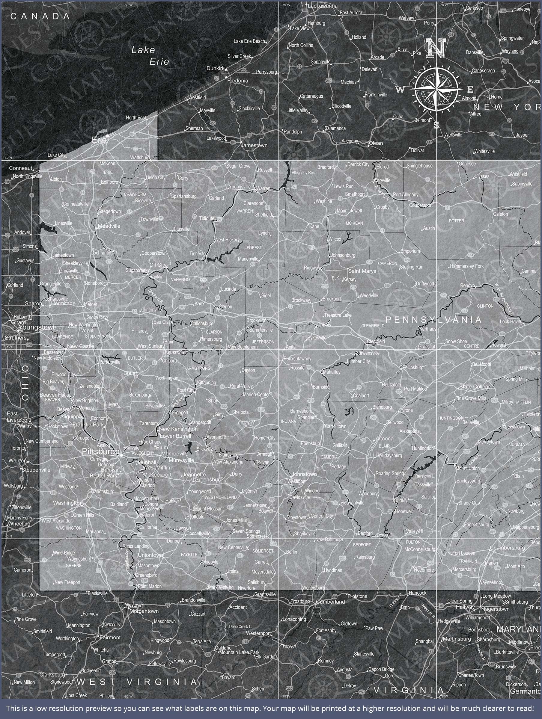 Push Pin Pennsylvania Map (Pin Board) - Modern Slate CM Pin Board