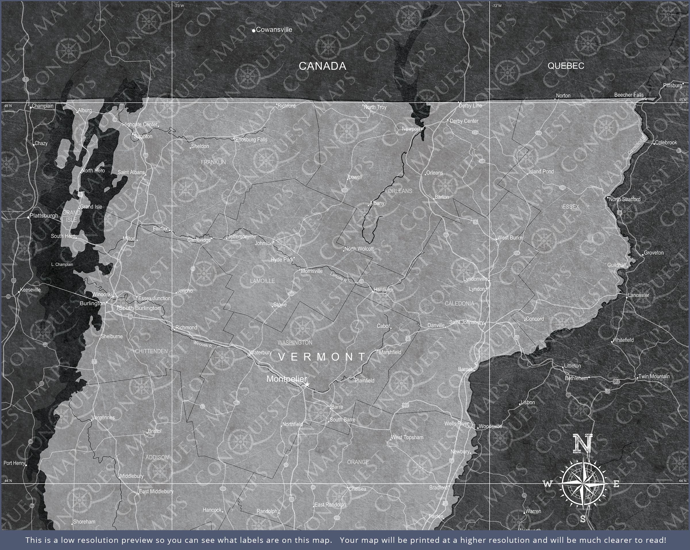 Push Pin Vermont Map (Pin Board) - Modern Slate CM Pin Board