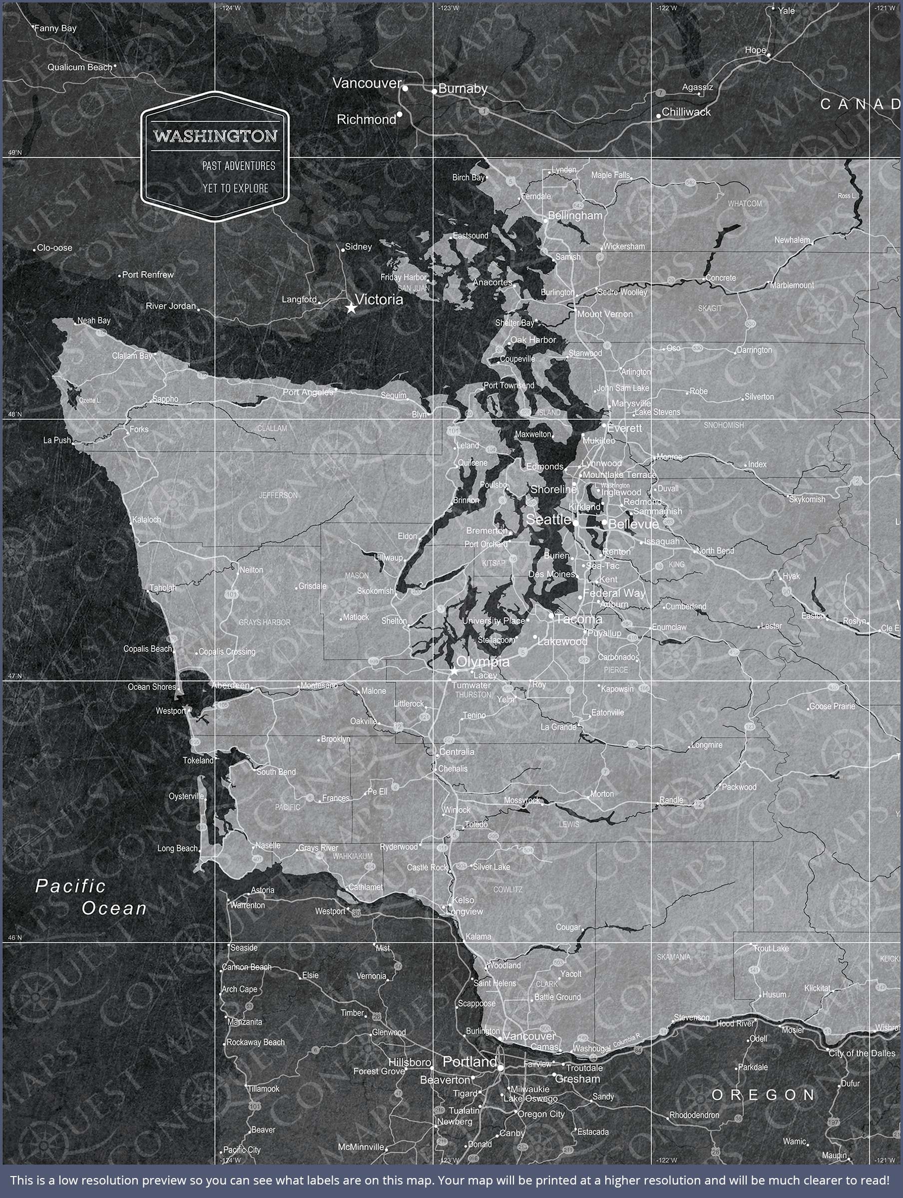 Push Pin Washington Map (Pin Board) - Modern Slate CM Pin Board