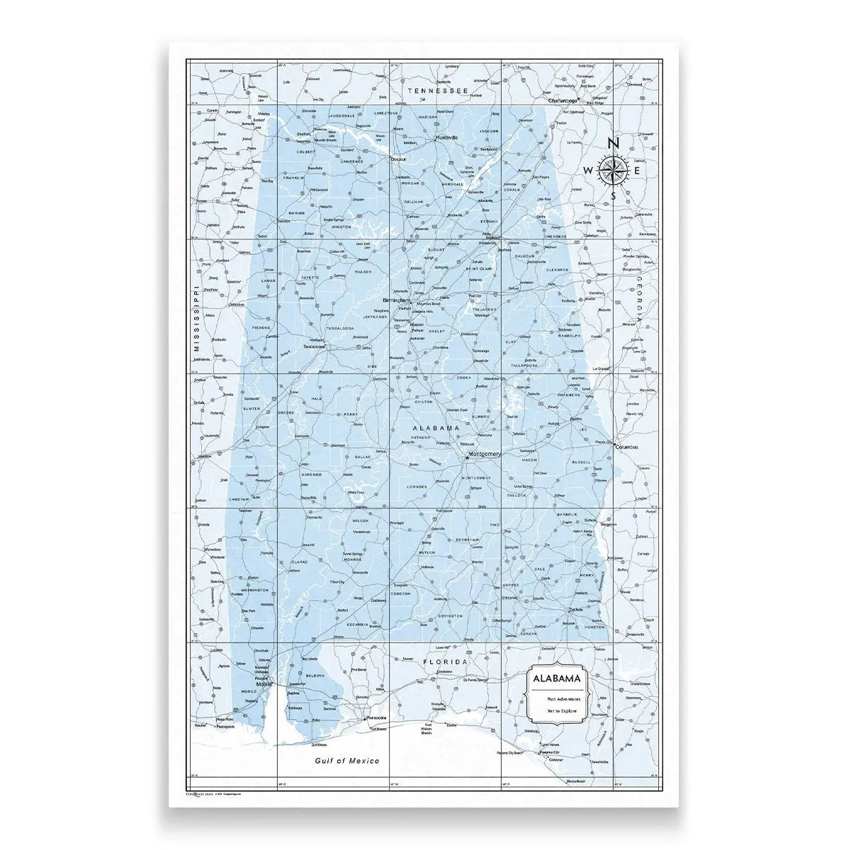Push Pin Alabama Map (Pin Board) - Light Blue Color Splash CM Pin Board