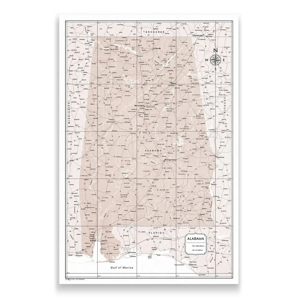 Push Pin Alabama Map (Pin Board) - Light Brown Color Splash CM Pin Board
