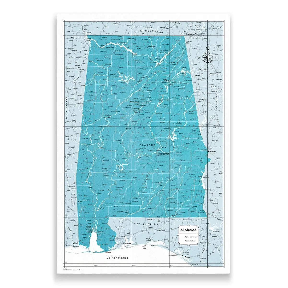 Push Pin Alabama Map (Pin Board) - Teal Color Splash CM Pin Board