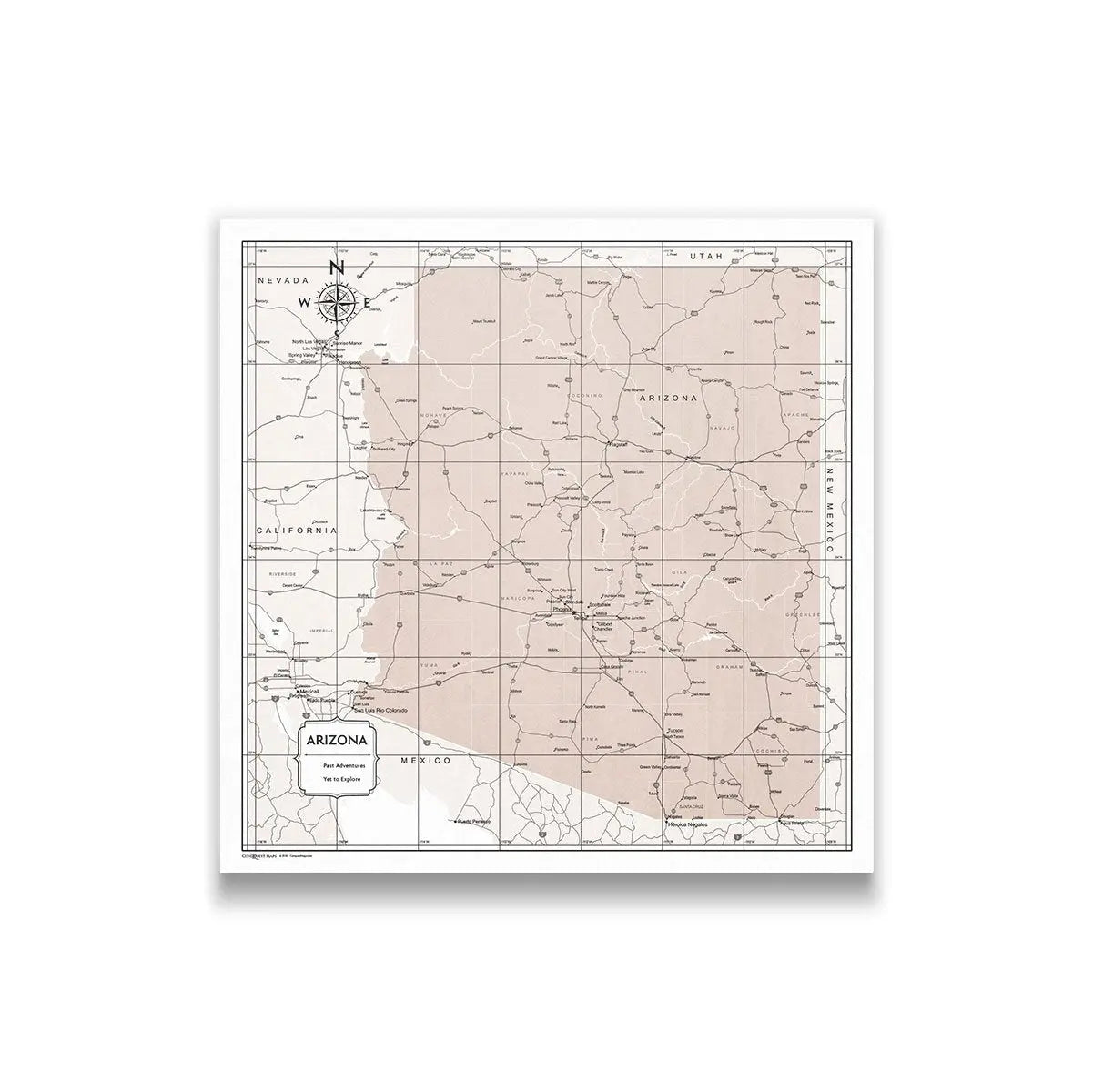 Push Pin Arizona Map (Pin Board) - Light Brown Color Splash CM Pin Board