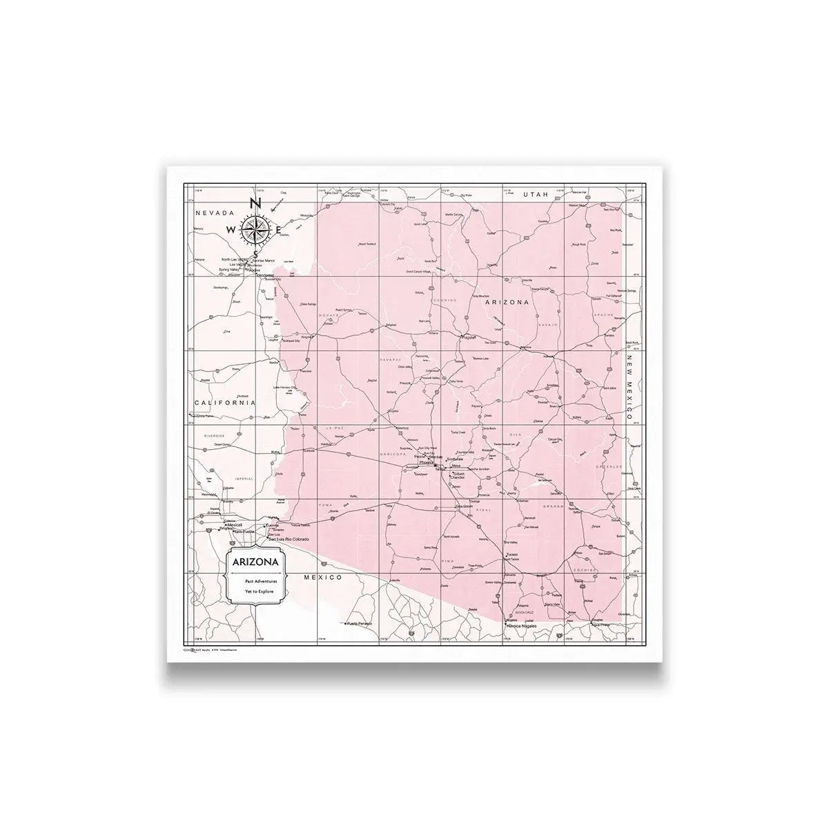 Push Pin Arizona Map (Pin Board) - Pink Color Splash CM Pin Board