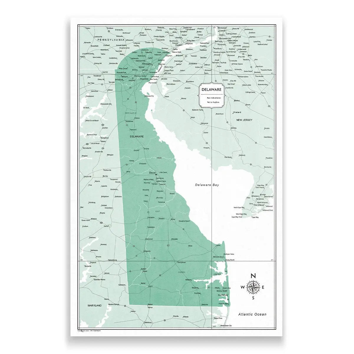 Push Pin Delaware Map (Pin Board) - Green Color Splash CM Pin Board