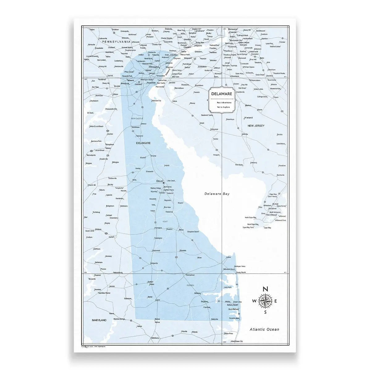 Push Pin Delaware Map (Pin Board) - Light Blue Color Splash CM Pin Board