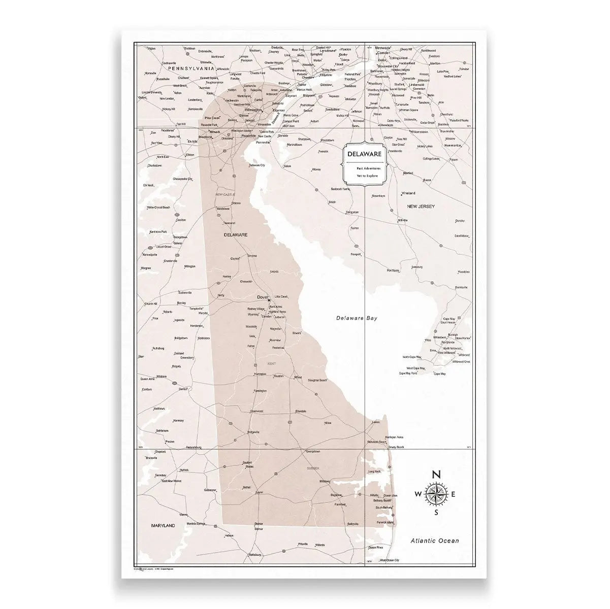 Push Pin Delaware Map (Pin Board) - Light Brown Color Splash CM Pin Board