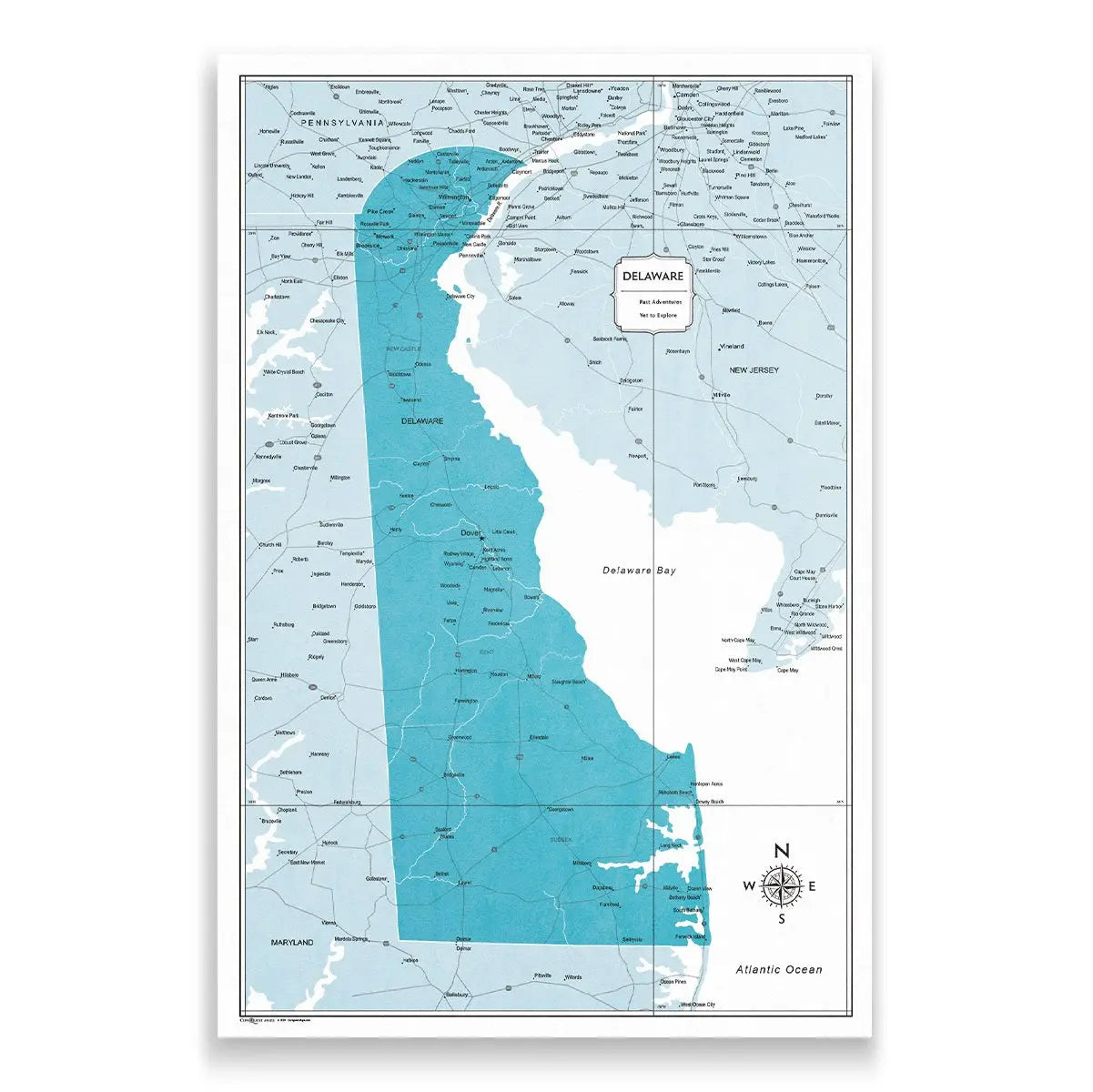 Push Pin Delaware Map (Pin Board) - Teal Color Splash CM Pin Board