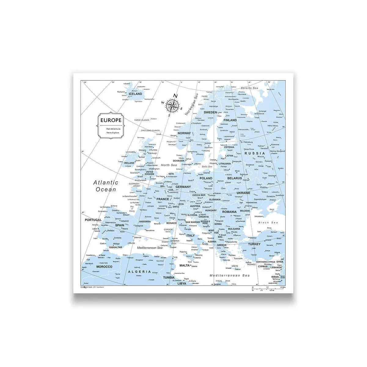 Europe Map Poster - Light Blue Color Splash CM Poster