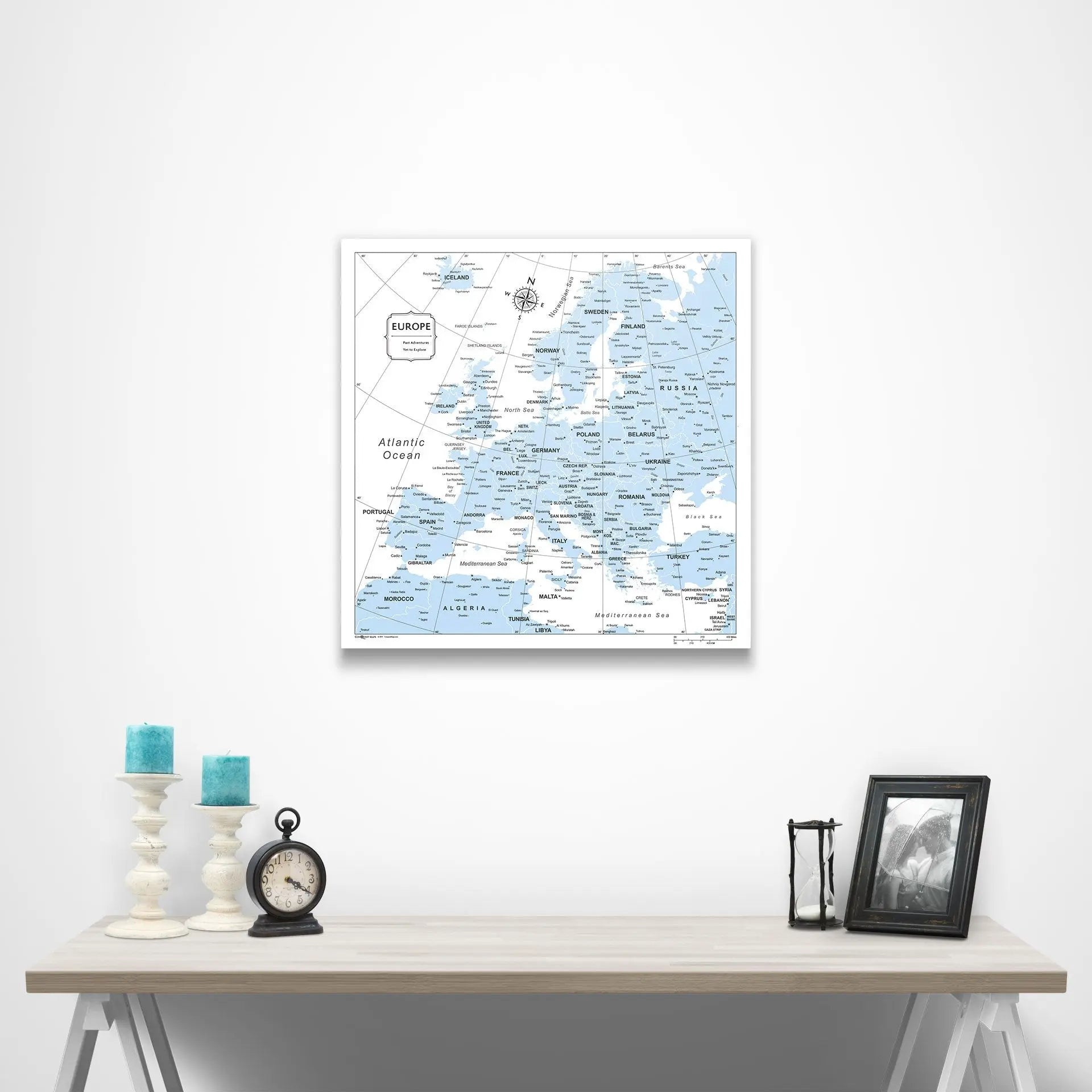 Europe Map Poster - Light Blue Color Splash CM Poster