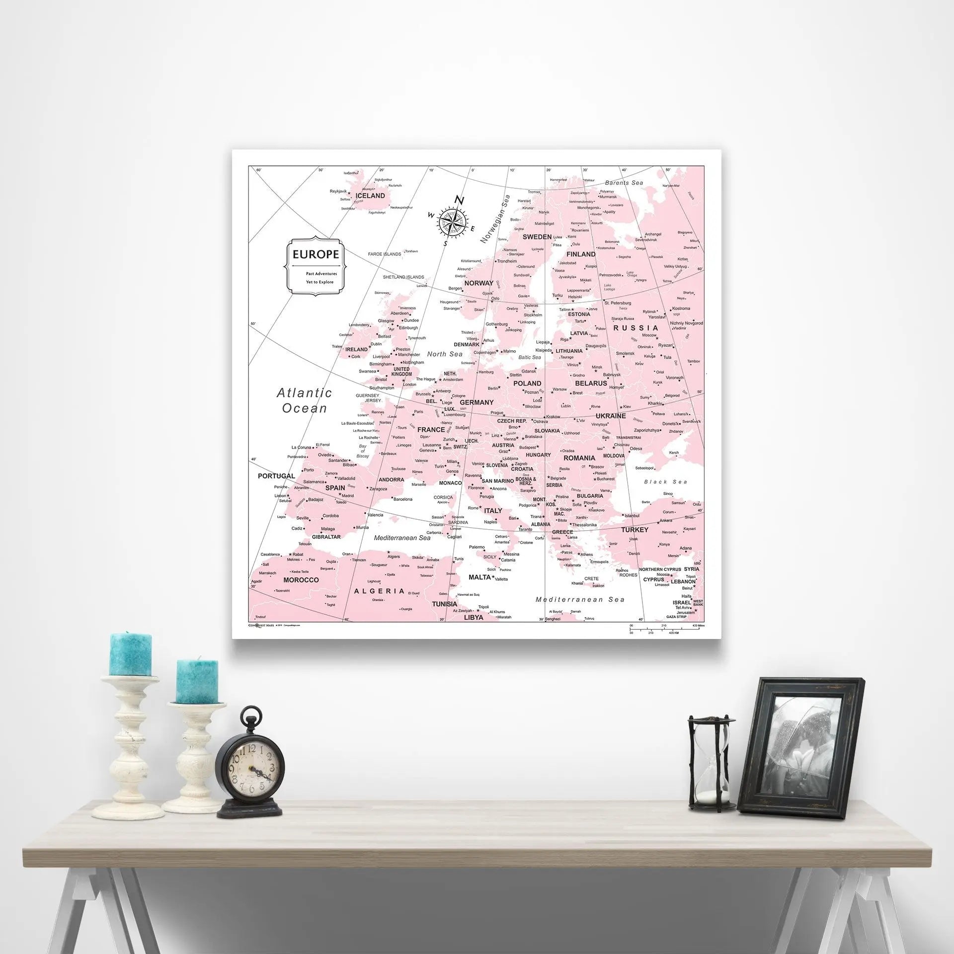 Europe Map Poster - Pink Color Splash CM Poster