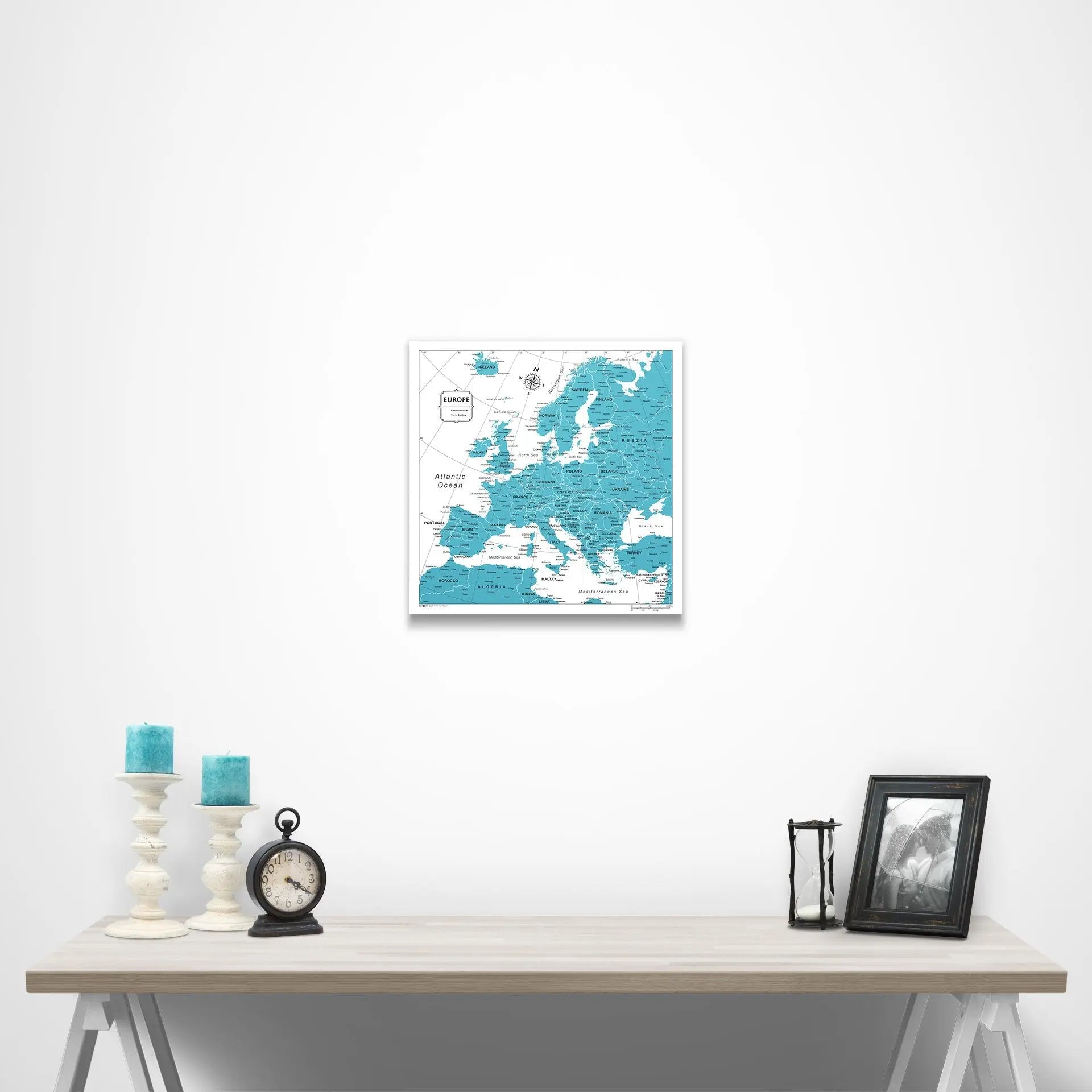 Europe Map Poster - Teal Color Splash CM Poster