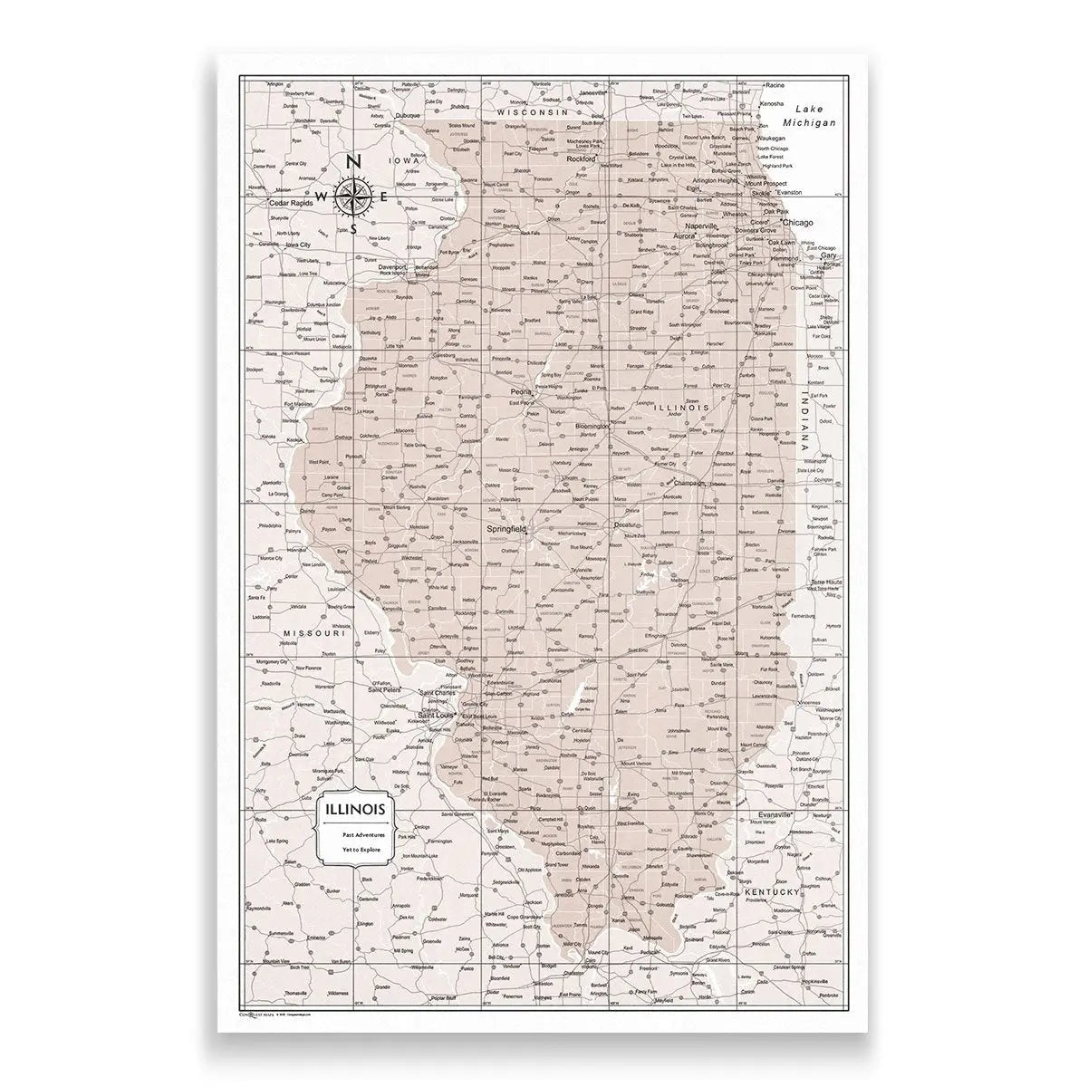 Push Pin Illinois Map (Pin Board) - Light Brown Color Splash CM Pin Board
