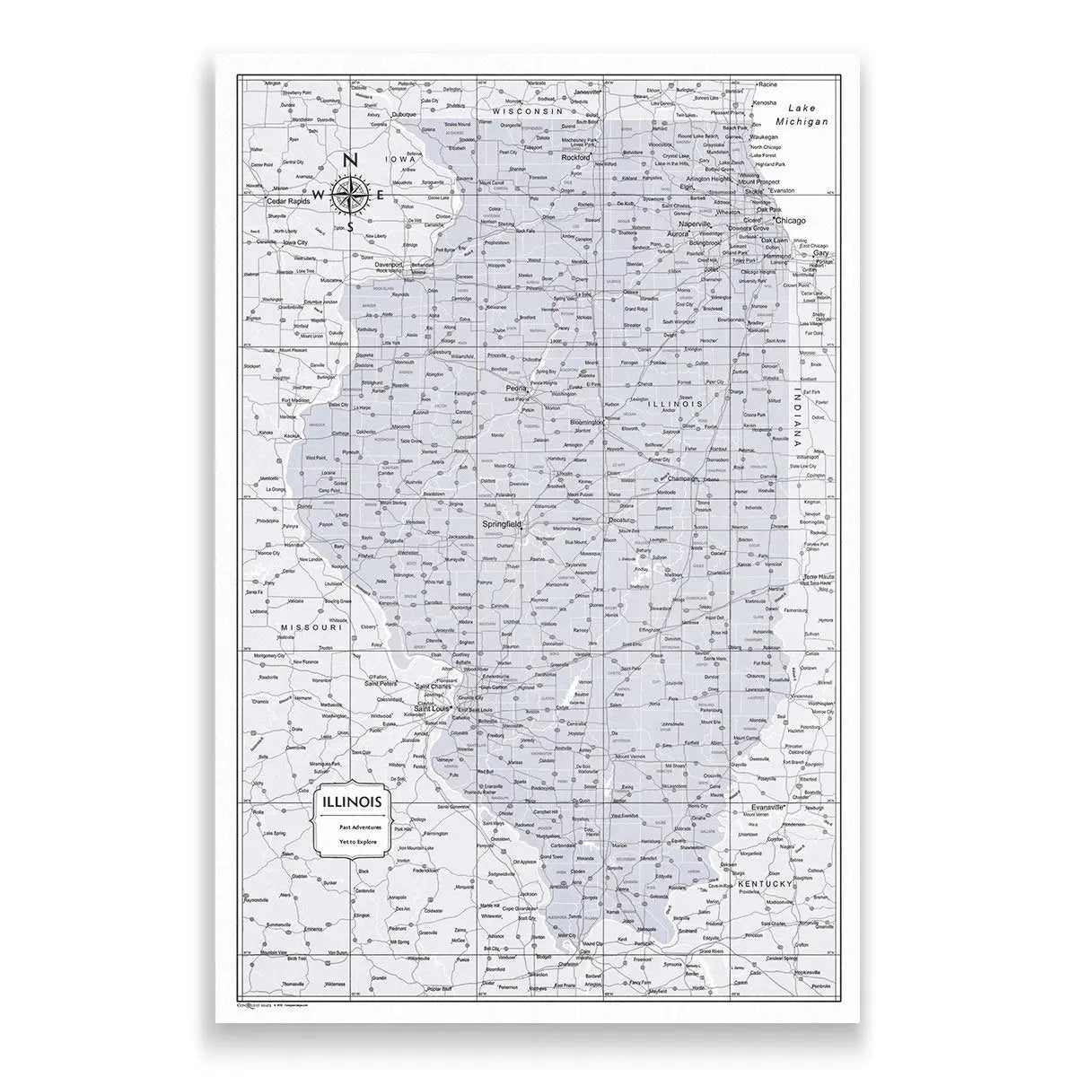 Push Pin Illinois Map (Pin Board) - Light Gray Color Splash CM Pin Board