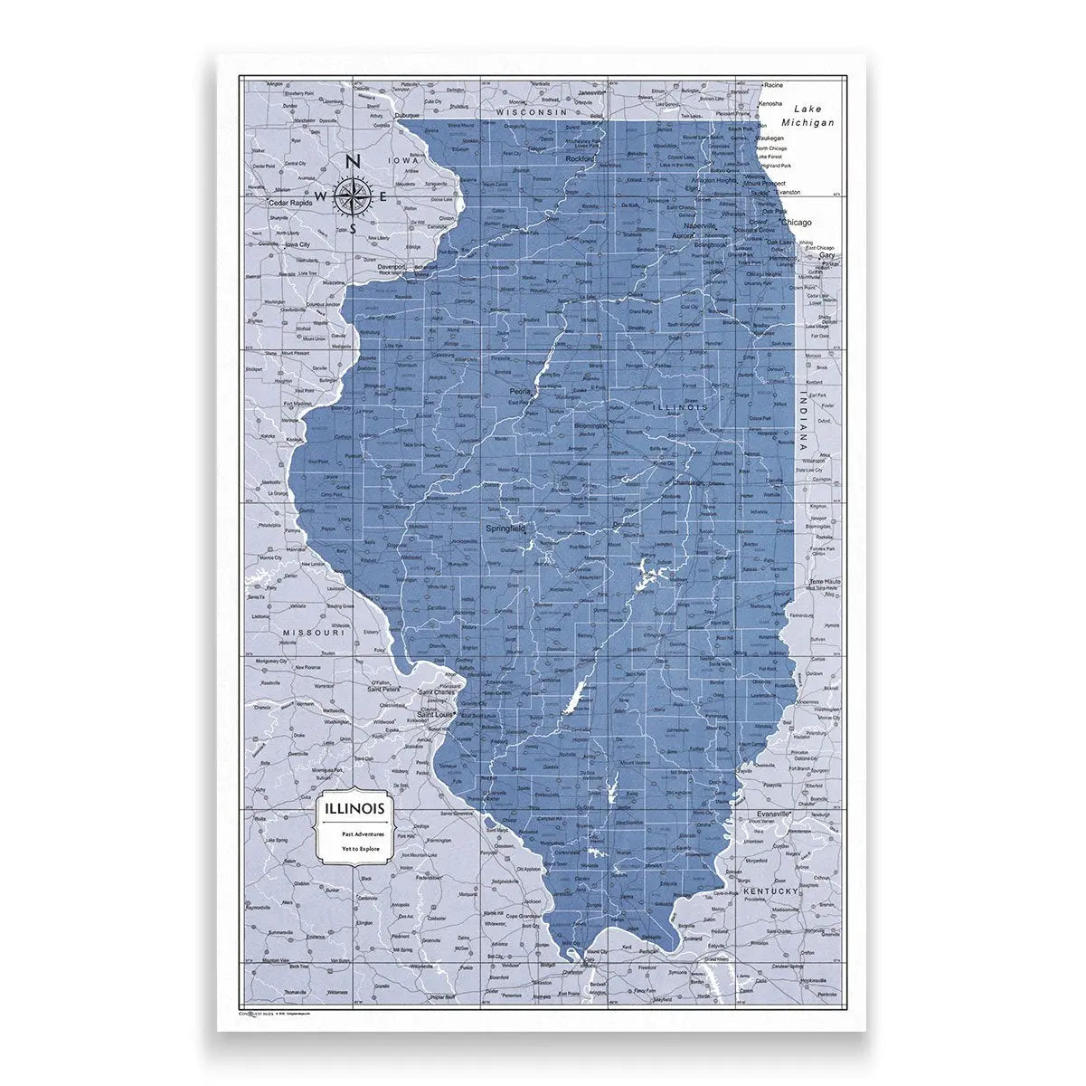 Push Pin Illinois Map (Pin Board) - Navy Color Splash CM Pin Board