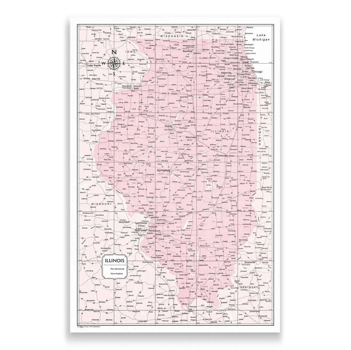 Push Pin Illinois Map (Pin Board) - Pink Color Splash CM Pin Board
