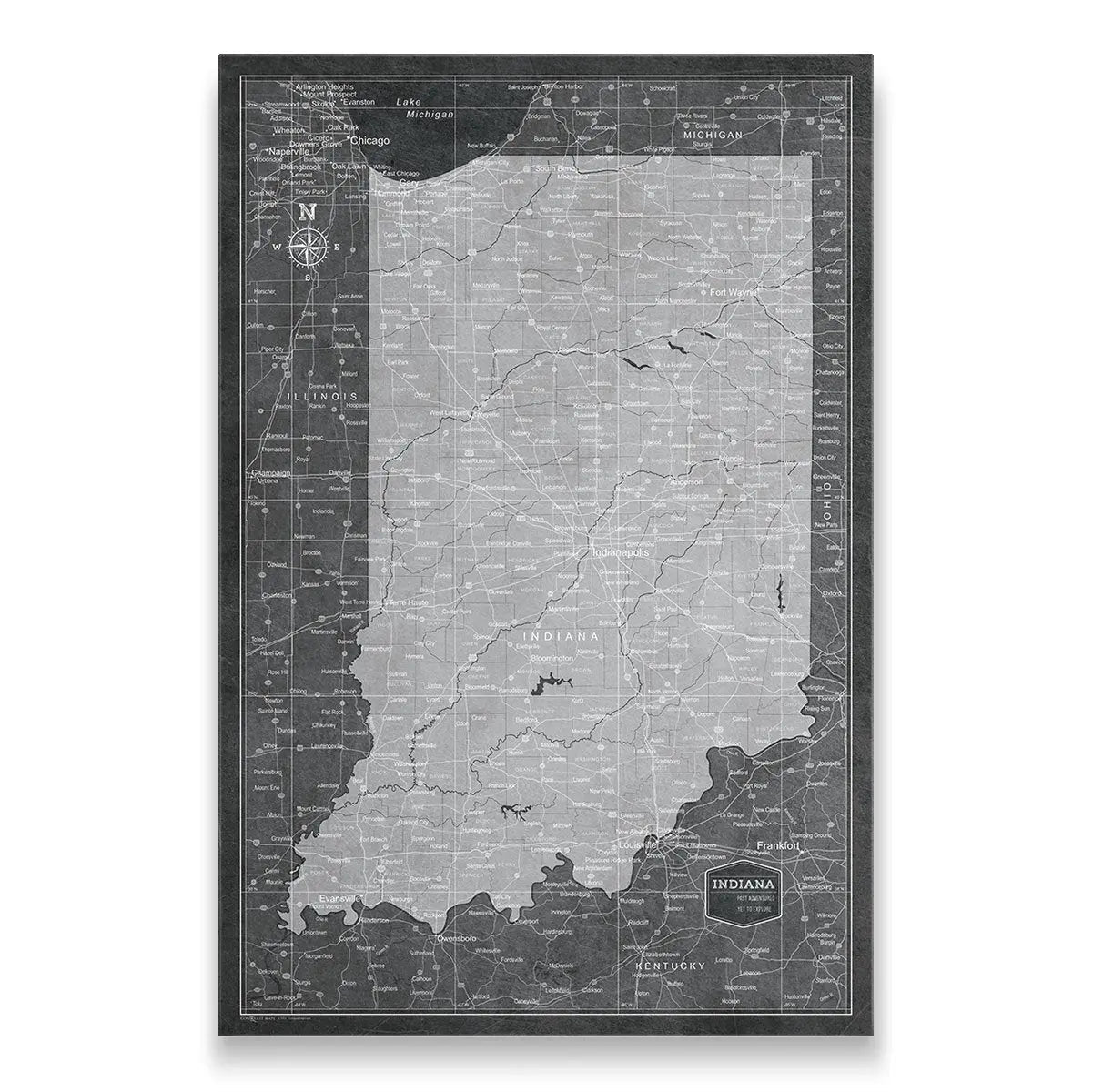 Push Pin Indiana Map (Pin Board) - Modern Slate CM Pin Board