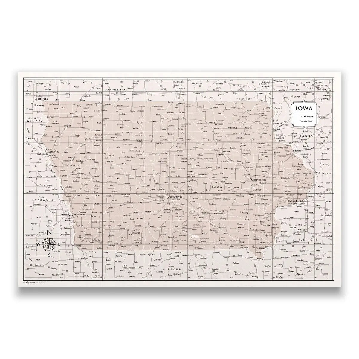 Push Pin Iowa Map (Pin Board) - Light Brown Color Splash CM Pin Board