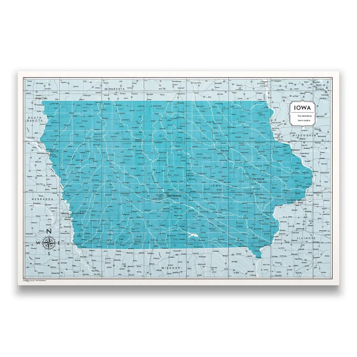 Push Pin Iowa Map (Pin Board) - Teal Color Splash CM Pin Board