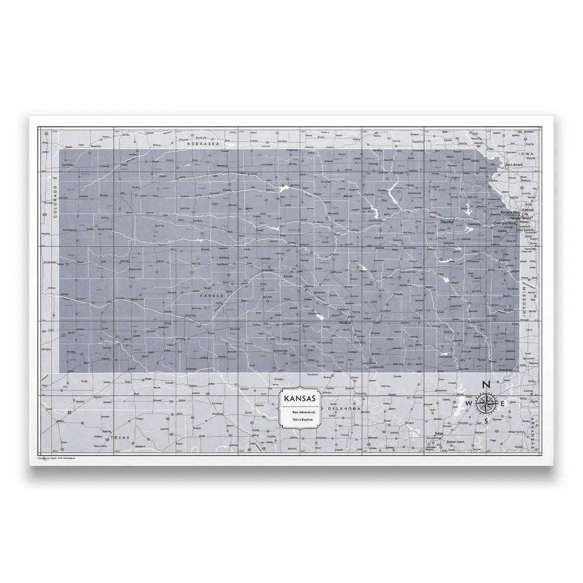 Push Pin Kansas Map (Pin Board) - Dark Gray Color Splash CM Pin Board