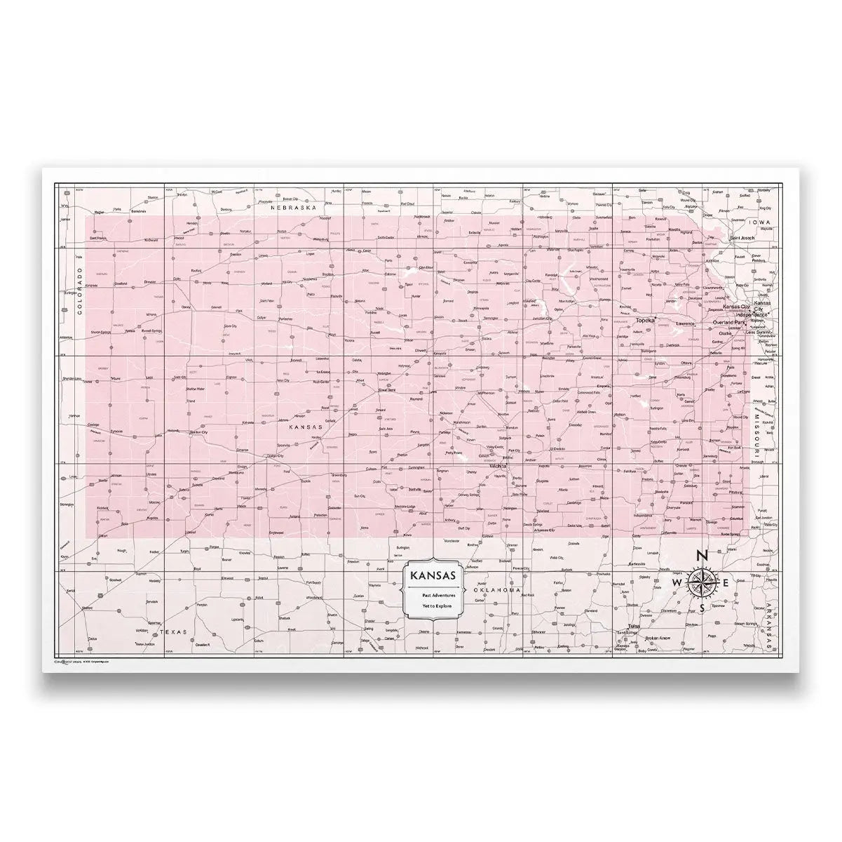 Push Pin Kansas Map (Pin Board) - Pink Color Splash CM Pin Board