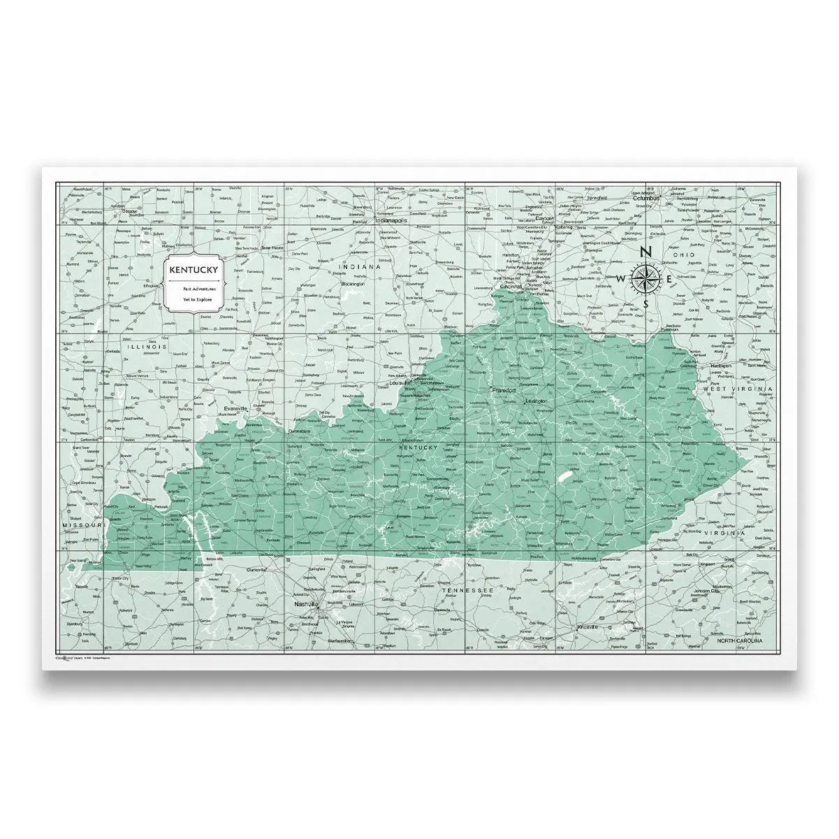 Push Pin Kentucky Map (Pin Board) - Green Color Splash CM Pin Board