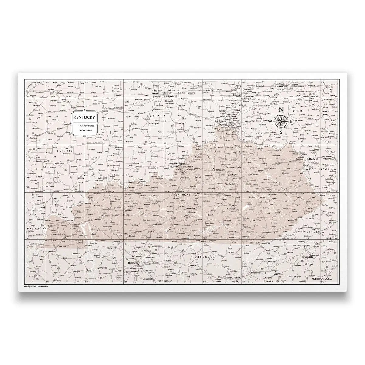 Push Pin Kentucky Map (Pin Board) - Light Brown Color Splash CM Pin Board