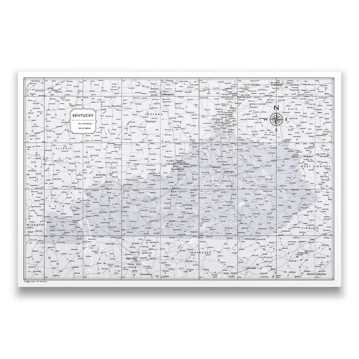 Push Pin Kentucky Map (Pin Board) - Light Gray Color Splash CM Pin Board