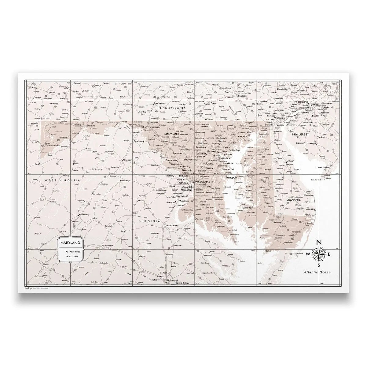 Push Pin Maryland Map (Pin Board) - Light Brown Color Splash CM Pin Board