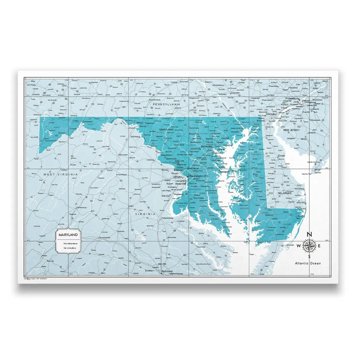 Push Pin Maryland Map (Pin Board) - Teal Color Splash CM Pin Board