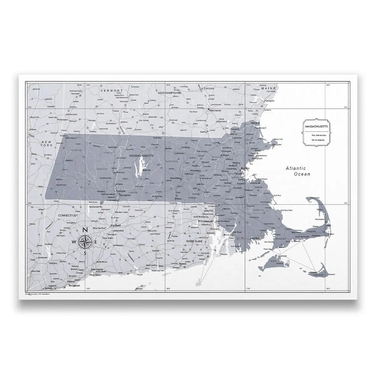Push Pin Massachusetts Map (Pin Board) - Dark Gray Color Splash CM Pin Board