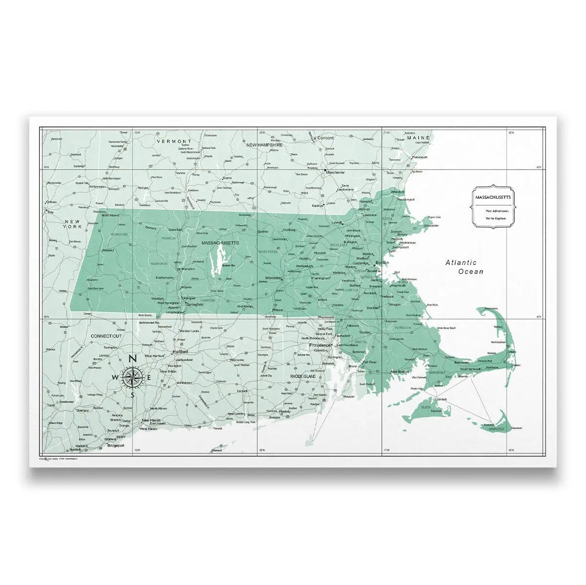 Push Pin Massachusetts Map (Pin Board) - Green Color Splash CM Pin Board