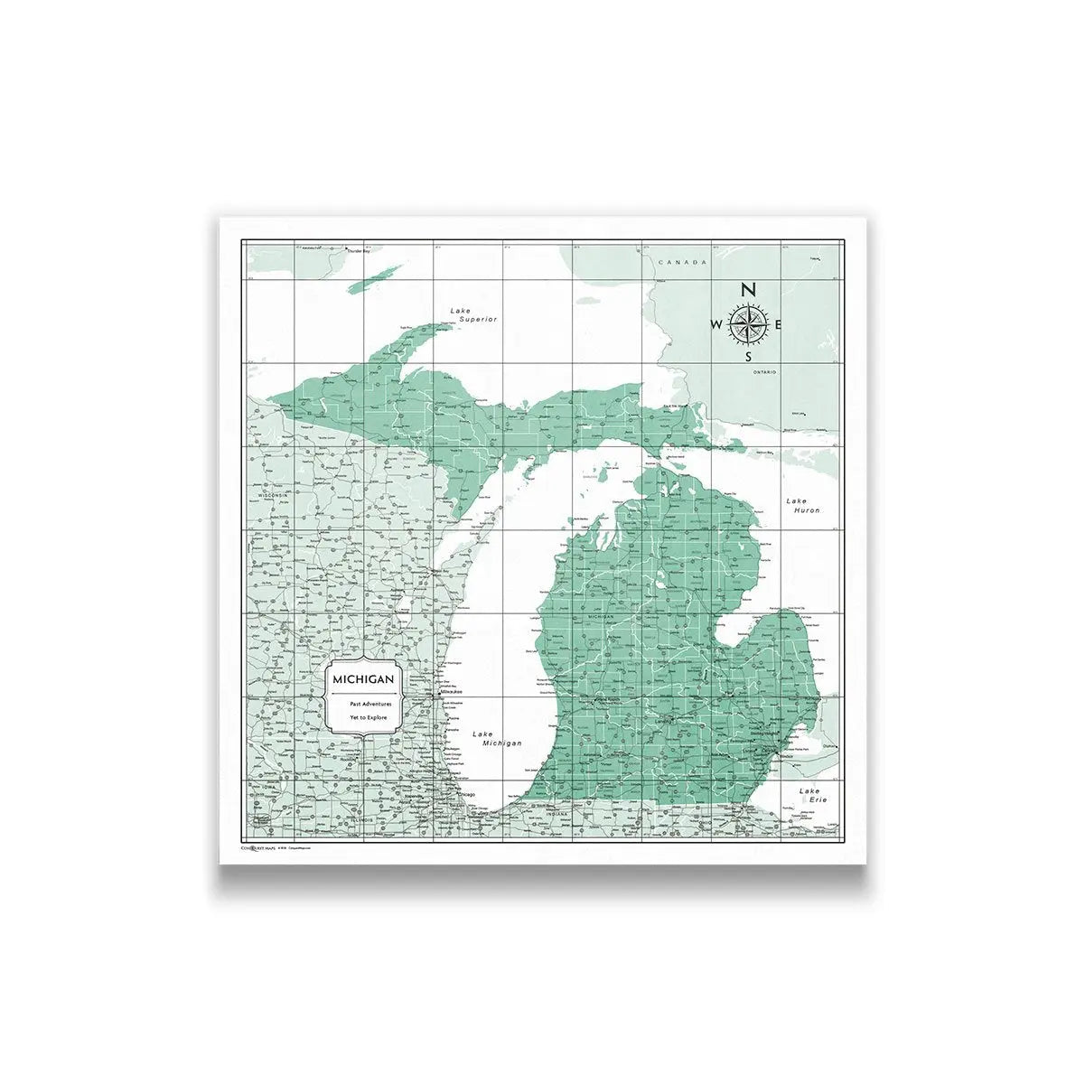 Push Pin Michigan Map (Pin Board) - Green Color Splash CM Pin Board