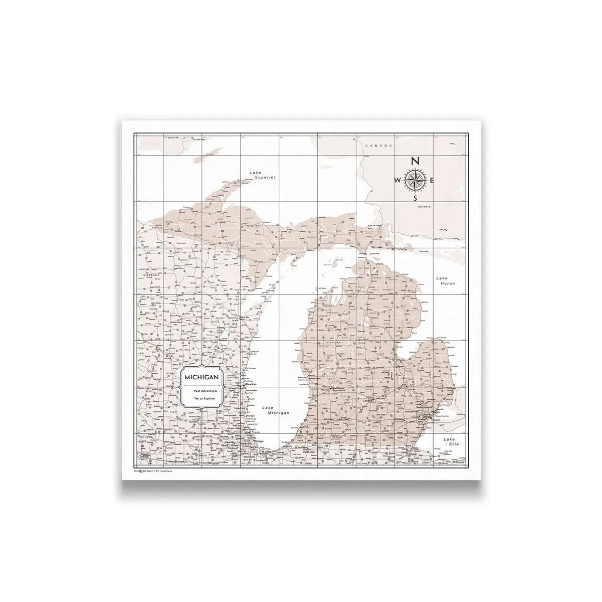 Push Pin Michigan Map (Pin Board) - Light Brown Color Splash CM Pin Board