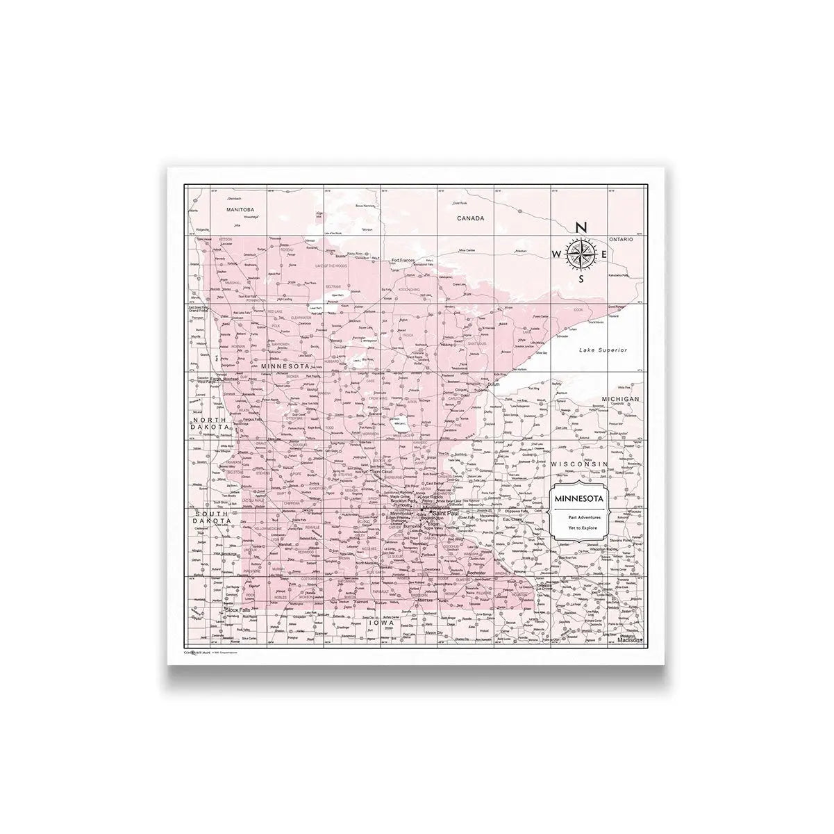 Push Pin Minnesota Map (Pin Board) - Pink Color Splash CM Pin Board