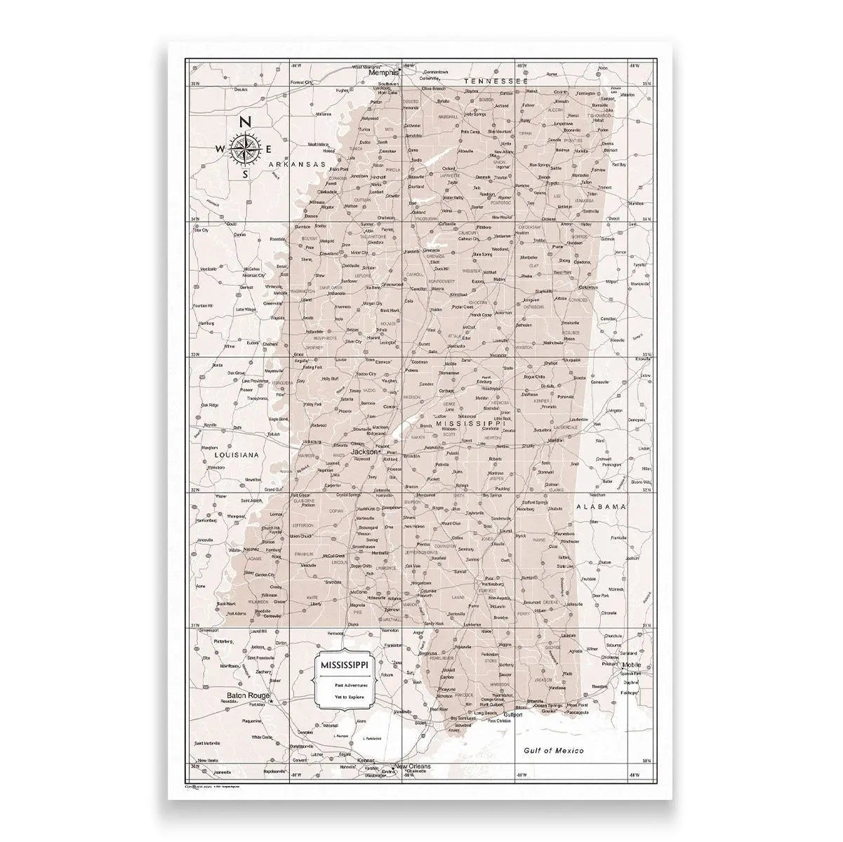 Push Pin Mississippi Map (Pin Board) - Light Brown Color Splash CM Pin Board