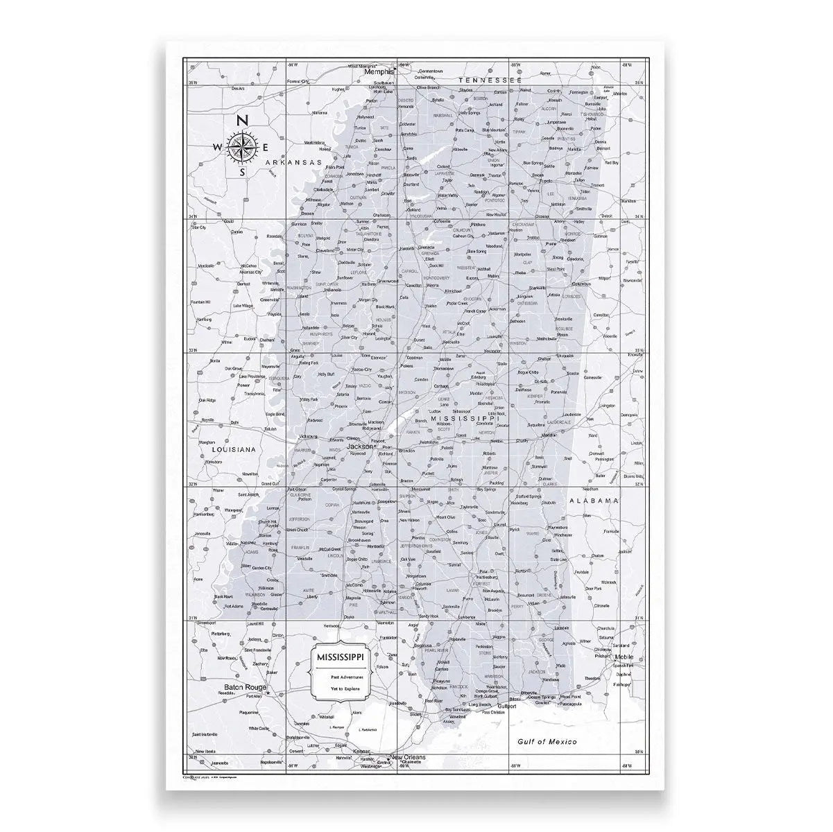 Push Pin Mississippi Map (Pin Board) - Light Gray Color Splash CM Pin Board