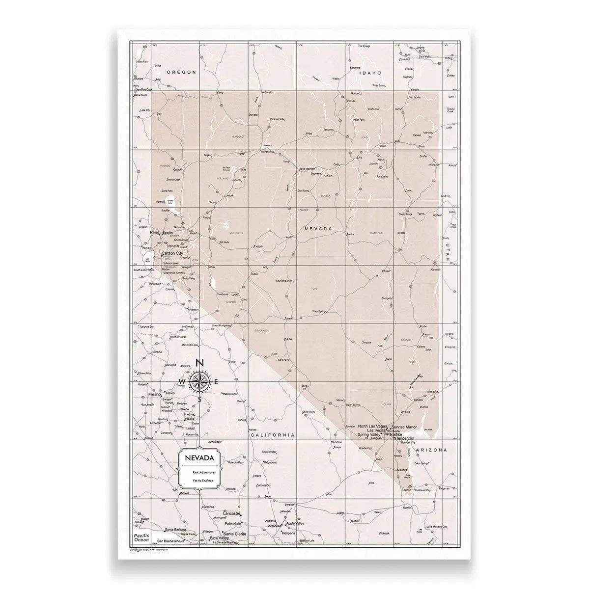 Push Pin Nevada Map (Pin Board) - Light Brown Color Splash CM Pin Board