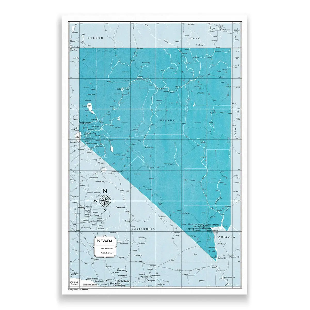 Push Pin Nevada Map (Pin Board) - Teal Color Splash CM Pin Board