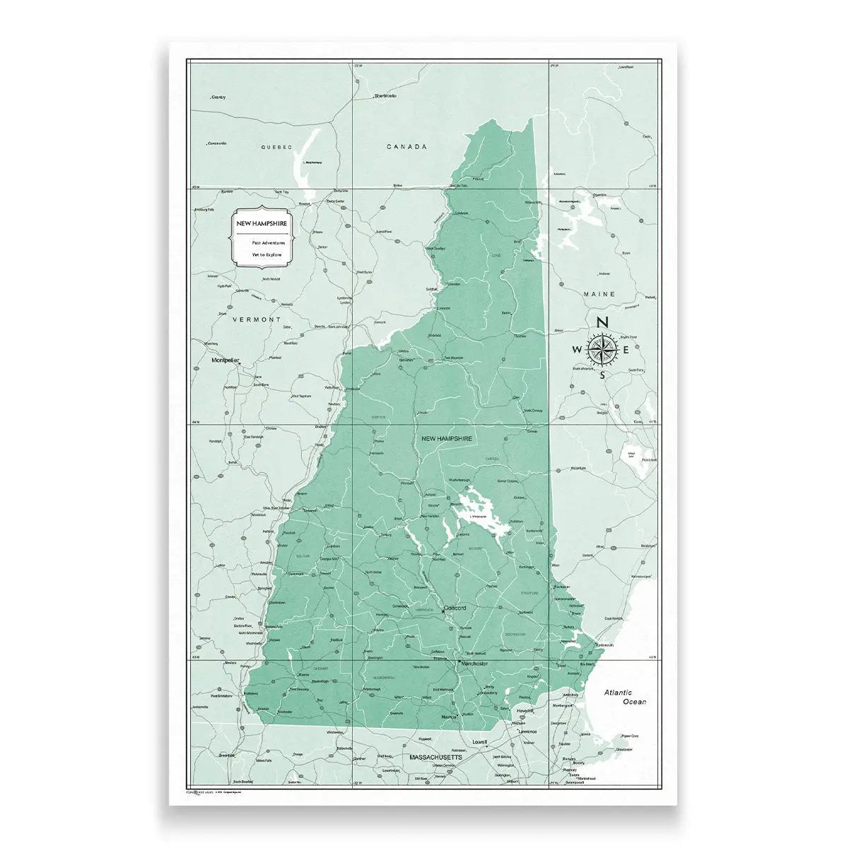Push Pin New Hampshire Map (Pin Board) - Green Color Splash CM Pin Board