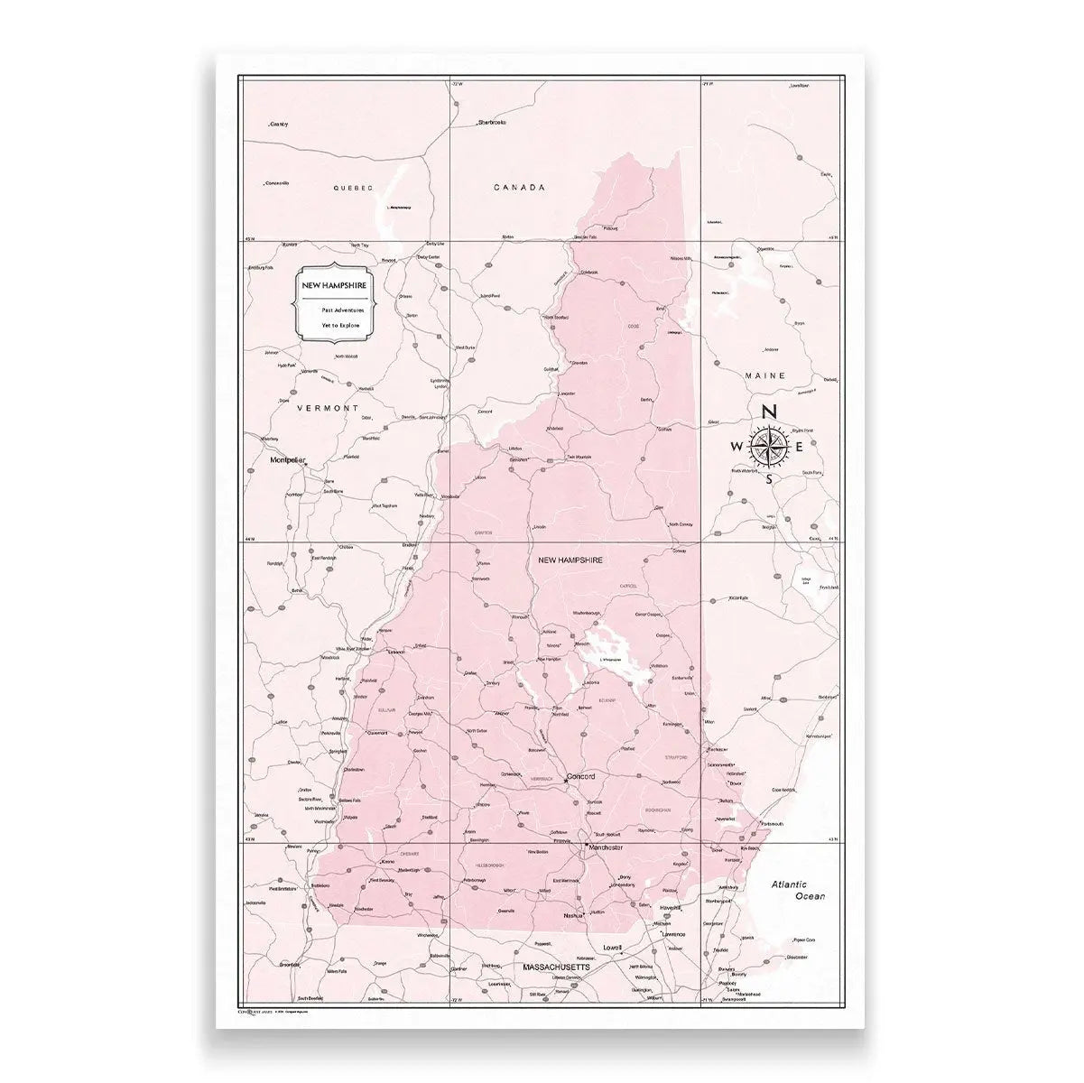 Push Pin New Hampshire Map (Pin Board) - Pink Color Splash CM Pin Board