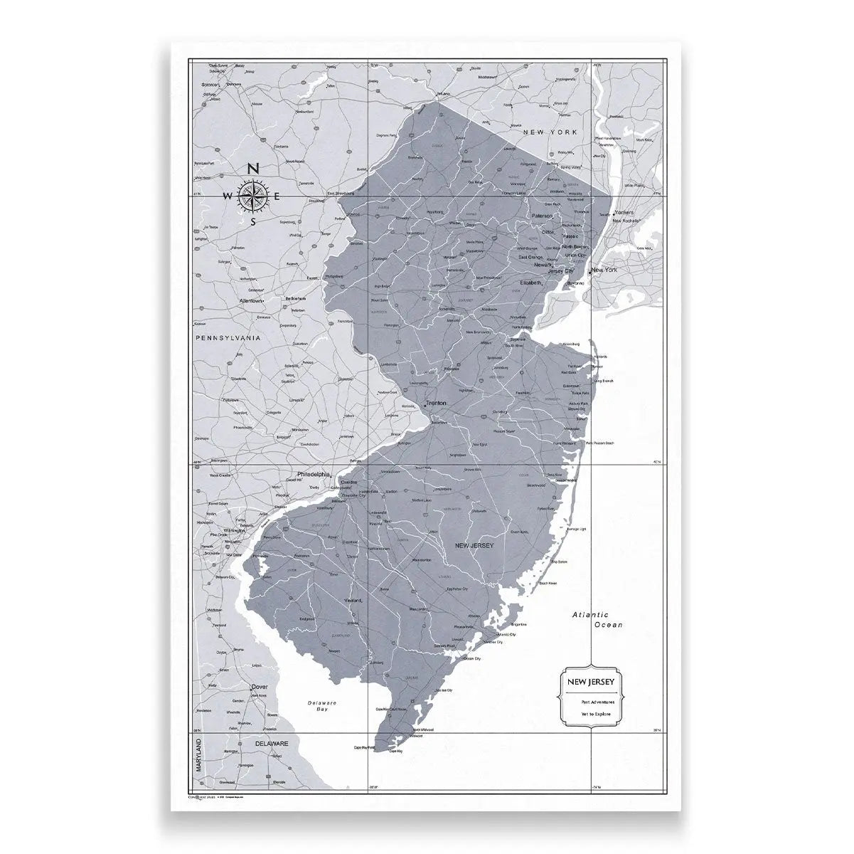 Push Pin New Jersey Map (Pin Board) - Dark Gray Color Splash CM Pin Board